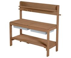 roba Cocina Infantil de Jardín en Madera Maciza + 2 Cubetas de Plástico y 2 Tapa Extraíble - de 18 Meses a 8 Años - Mesa Fregadero para Juegos de Exterior - Teck Lacado