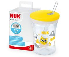 NUK Action Cup vaso aprendizaje bebe | +12 meses | 230 ml | Pajita blanda y tapa con cierre por giro para llevar | Taza para niños a prueba de fugas | Sin BPA y lavable | Amarillo