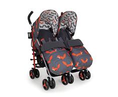 Cosatto Silla de Paseo Doble Supa Dupa, Apta de 0 a 25 kg, Ligera y Con Plegado Compacto, Incluye Saco, Portavasos y 2 Protectores de Lluevia, Estampado Charcoal Mister Fox