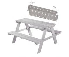 roba Conjunto de muebles de jardín para niños con cojín de asiento, resistente a la intemperie, de madera maciza, color gris