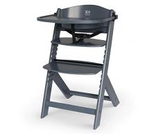kk Kinderkraft ENOCK Trona bebé de Madera, Silla Infantil, Trona portatil, Tronas de bebé baratas, para niños, Evolutiva silla alta, Ergonómica, Con accesorios, Barrera y Bandeja, Gris completo