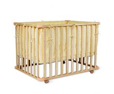 dibea BB00441, Cama de bebé (90x60 cm), Cuna móvil, con barrotes de madera, juego con edredón y almohada, color amarillo