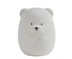 Nattou Lámpara de noche Oso con luz LED hecho de silicona, 7 colores, Sin BPA, 16 cm, Testado por PETA y vegano, Silicona, Blanco