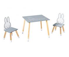roba Mesa Infantil + 2 Sillas miffy® - Patas de Madera Maciza - para Niñas y Niños de 2 Años en Adelante - Respaldo en Forma de Orejas de Conejo - Gris / Blanco