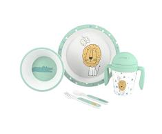 Interbaby, Juego vajilla Sabana para bebé de 5 piezas, blanco y verde