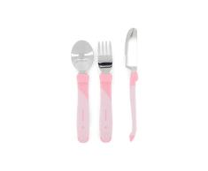 Twistshake Juego de Cubiertos de Aprendizaje para Bebés de Acero Inoxidable, con Tenedor, Cuchillo y Cuchara, Sin BPA, a Partir de 12 Meses, Rosa Pastel