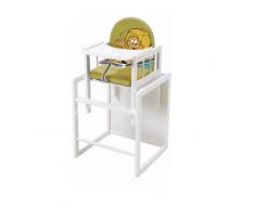 Trona Combi roba, trona con bandeja transformable en silla y mesa independientes, trona infantil de madera lacada en blanco, asiento tapizado en diseño Abeja Maya