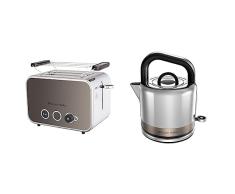 Russell Hobbs Tostadora Distinctions Titanium, 2 Ranuras, Acero Inoxidable 26432-56 + Hervidor de Agua Eléctrico Titanium 26422-70 + Cafetera Espresso Distinctions Titanium 26452-56