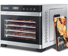 COSORI Deshidratador de alimentos (50 recetas) para fruta cecada, carne, golosinas para perros, hierbas y yogur, secadora con control de temperatura, 6 bandejas de acero inoxidable, lista ETL, plata