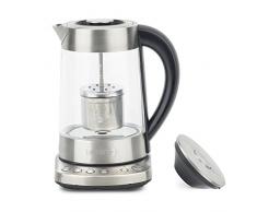 H.Koenig Tetera Eléctrica con Infusor y Filtro, 2400 W, Capacidad de 1.7 L, Base 360º Sin Cables, 4 Temperaturas, Cristal, Acero Inoxidable TI700, Gris