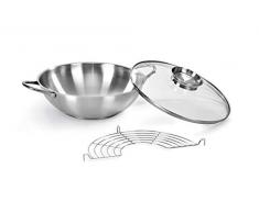 Barazzoni Wok de acero inoxidable 18/10, diámetro 28 cm, capacidad 3,75 l, tapa con polomo aroma, fabricado en Italia
