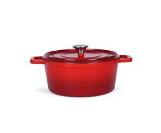 LIVOO MEP128R - Cazuela redonda de hierro fundido esmaltada - Cacerola con tapa - Cacerola de inducción apta para horno - Olla de 4 litros - 24 cm apta para horno hasta 250 grados - rojo