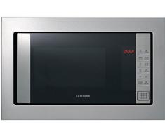 Samsung FG87SST/XEC - Microondas de integración / encastre con grill, 800W/1100W, 23 litros, interior cerámico, acero inoxidable, sistema de ondas TDS, limpieza Vapor Steam Clean, color plata