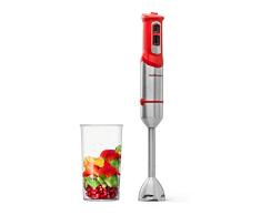 Mellerware Batidora de mano Spiro! | Picadora eléctrica 1000 W de potencia | Acero inoxidable | Velocidad regulable | Luz Led | Función Turbo | Incluye Vaso medidor (Rojo)