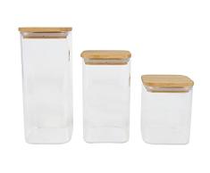BIRAMBEAU - Utensilios de cocina - Lote de 3 tarros de cristal - latas de conservación - Tapa de transparente/marrón - Hermético - 450 ml y 750 ml y 950 ml