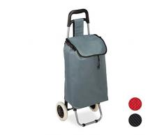 Relaxdays Carrito Compra Plegable 28 L, Carro Ruedas Anchas, Bolsa Extraíble, PP-Poliéster, 92,5 x 42 x 28 cm, Gris