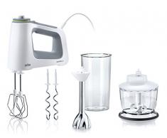 Braun MultiMix 5 HM 5137 - Batidora de mano con regulación de velocidad continua, 750 W, incluye batidor, gancho para amasar, picadora y vaso medidor de 600 ml, color blanco/gris