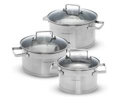 Classbach C-KTS 4015 - Juego de ollas (6 piezas, acero inoxidable, para todo tipo de cocinas (inducción, gas, vitrocerámica, vitrocerámica apto para lavavajillas, juego de ollas para camping