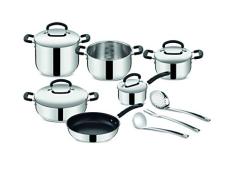 Lagostina Juego de Utensilios de Cocina de Acero Inoxidable 18/10 para Inducción, Gas y Horno, 13 Piezas, Juego con 4 Cacerolas, Olla, Sartén Antiadherente, Cuchara, Espuma, Porta Fideos, 4 Tapas