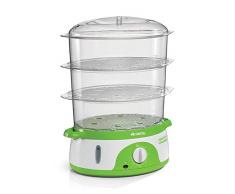 Ariete 911 - Cocedor a vapor de 3 pisos, temporizador, 3 cestas con bandeja arroz, blanco y verde