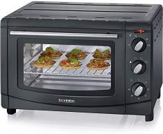 SEVERIN Horno tostador con 4 posiciones, mini horno eléctrico de calentamiento rápido, horno pequeño para pizzas, asados, pasteles y más, 1500 W, 20 L, negro, TO 2067