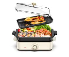 1400 W Olla-Parrilla Eléctrica y Sartén Profunda con Tapa de, Olla Multifunción con Plancha Parrilla y Olla Eléctrica, Revestimiento Antiadherente, Temperatura Regulable, Calentamiento Rápido
