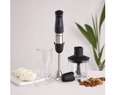 Taurus Batidora de mano con 1000W de potencia, 20 velocidades, función Turbo, diseño anti salpicaduras, cuchillas de acero inoxidable de 4 filos, accesorios picador, vaso medidor y emulsionador
