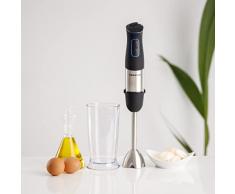 Taurus Batidora de mano con 1000W de potencia, 20 velocidades, función Turbo, diseño anti salpicaduras, cuchillas de acero inoxidable de 4 filos, accesorio vaso medidor de 600 ml
