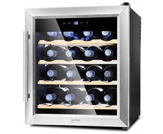 Cecotec Vinoteca de 16 Botellas Capacidad de 48L. Diseño Puerta Cristal, Marco de Acero Inoxidable y estantes de Madera. Panel táctil y Pantalla LED. Tecnología Motionless Evitar Vibraciones