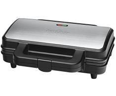 ProfiCook PC-ST 1092 Sandwichera para 2 sándwiches grandes americanos, 900 W, Acero Inoxidable/Negro