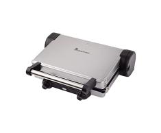 MasterPro Foodies | Parrilla Eléctrica Antiadherente | Grill de 12 x 32 x 40 cm | 2200 W | 2 Termostatos Ajustables | 180º apertura |Fabricada en Acero Inoxidable y ABS| 3 Funcionalidades Diferentes
