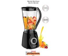 Techwood TBL-766 - Batidora de vaso (1,5 L, para preparar batidos, sopas, zumo de frutas, función Pulse, 2 velocidades, 450 W), color negro y plateado