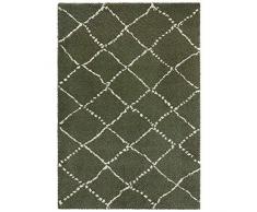 Mint Rugs Alfombra Alto, Suave y esponjosa, de Pelo Largo, Shaggy Flokati, con diseño de Rombos para salón, Cocina, Pasillo, Dormitorio, Color, 160 x 230 cm, Polipropileno, Crema Verde Oliva