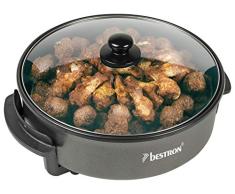 Bestron AHP1800Z Sartén eléctrica para Fiestas con Tapa de Cristal, Antiadherente, 1500 W, Color Negro, Metal, 5 Velocidades