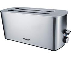 Steba Tostadora automática de ranura larga TO 21 Inox, para 4 rebanadas de tostadas, carcasa antihuellas, 7 niveles de tostado ajustables, 4 funciones: tostar, descongelar, calentar, parar