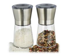 Relaxdays Pack Molinillo Pimienta Muela CerÃ¡mica, Acero Inoxidable, Plateado, 2 Unidades