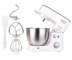 adler AD4216 Batidora amasadora repostería Profesional Robot Cocina Orbital, 6 velocidades, 4 litros, 1000W, 1000 W, Acero Inoxidable, Blanco