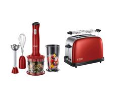 Russell Hobbs Desire - Batidora de mano 3 en 1 (500 W, Rojo, Cuchilla de Acero Inoxidable, sin BPA) - ref. 24700-56 + Hobbs 23330-56 Colours Plus Tostadora, 1670 W, INOX, 2 Ranuras, Rojo