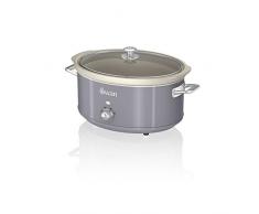 Swan Retro SF17031GRN Olla Cocción Lenta 6,5L Recipiente Extraíble, Antiadherente Cerámica libre PFOA y PTFE, 3 Niveles Temperatura, Tapa Vidrio, Slow Cooker, Diseño Vintage, Gris, 320W