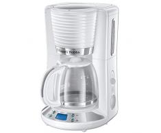 Rusell Hobbs Cafetera de Goteo Inspire - 15 Tazas, Jarra Cristal 1,25L, Soporte de Filtro Extraíble, Tecnología WhirlTech, Cuchara Medidora, Pantalla LCD, Programable, Blanco - 24390-56