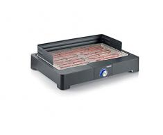 SEVERIN Barbacoa de mesa con parrilla de acero inoxidable para interior y exterior, parrilla eléctrica con arranque rápido, mini barbacoa sin riesgo de quemaduras, negro, PG 8565