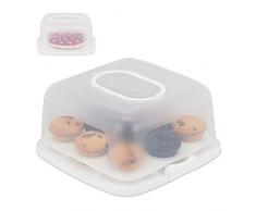 relaxdays Porta Tartas Cuadrado, Soporte Pasteles y Muffins, Apto para Lavavajillas, PP, 16x34x32,5 cm, Blanco