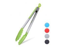 Relaxdays Pinzas Barbacoa y Cocina XXL, Acero Inoxidable, Plateado y Verde, 30 cm