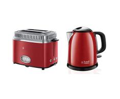 Russell Hobbs Retro Tostadora Vintage 2 Ranuras Cortas y Anchas, para 2 Rebanadas, Acero Inoxidable + Colours Plus Hervidor de Agua Eléctrico 2400 W, 1 litro, Acero Inoxidable