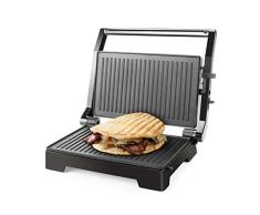 Taurus Crispy & Co - Grill, 1000W, Apertura 180º, Placa antiadherente libre de PFOA, 14.5 x 23 cm, Almacenaje vertical, Base antideslizante, negro