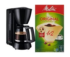 Melitta Cafetera de filtro con jarra de vidrio, Para 5 tazas de café, Single 5, Negro, M720-1/2 + 502001 Filtros de Café Desechables, Papel, Natural