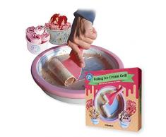 Mikamax – Rolling Ice Cream Grill - Parrilla Rodante de Helado - Plancha para hacer helados – rosa - Ø30 x 6,5 cm - Con Recetas de helados – teppanyaki - Rollos de Helado - maquina para hacer helados
