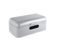 Echtwerk Elegante panera de metal retro con ventana, caja de almacenamiento de ahorro de espacio, cesta de pan con tapa, almacenamiento para pan fresco aún más tiempo, gris, 42 x 23 x 16,5 cm