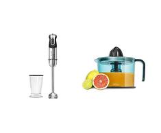 Cecotec Batidora de Mano Powerful Titanium 1000 Pie XL, 21 Niveles y Turbo, Recubrimiento de Titanio + Zitrus Easy Inox Exprimidor Naranjas Eléctrico, Filtro de Acero Inoxidable, Tambor de 1 Litro
