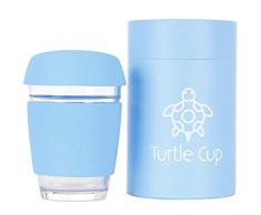 Turtle Cup Taza de café reutilizable de cristal respetuoso con el medio ambiente, taza de té de vidrio y silicona de grado médico, 12 onzas, color azul